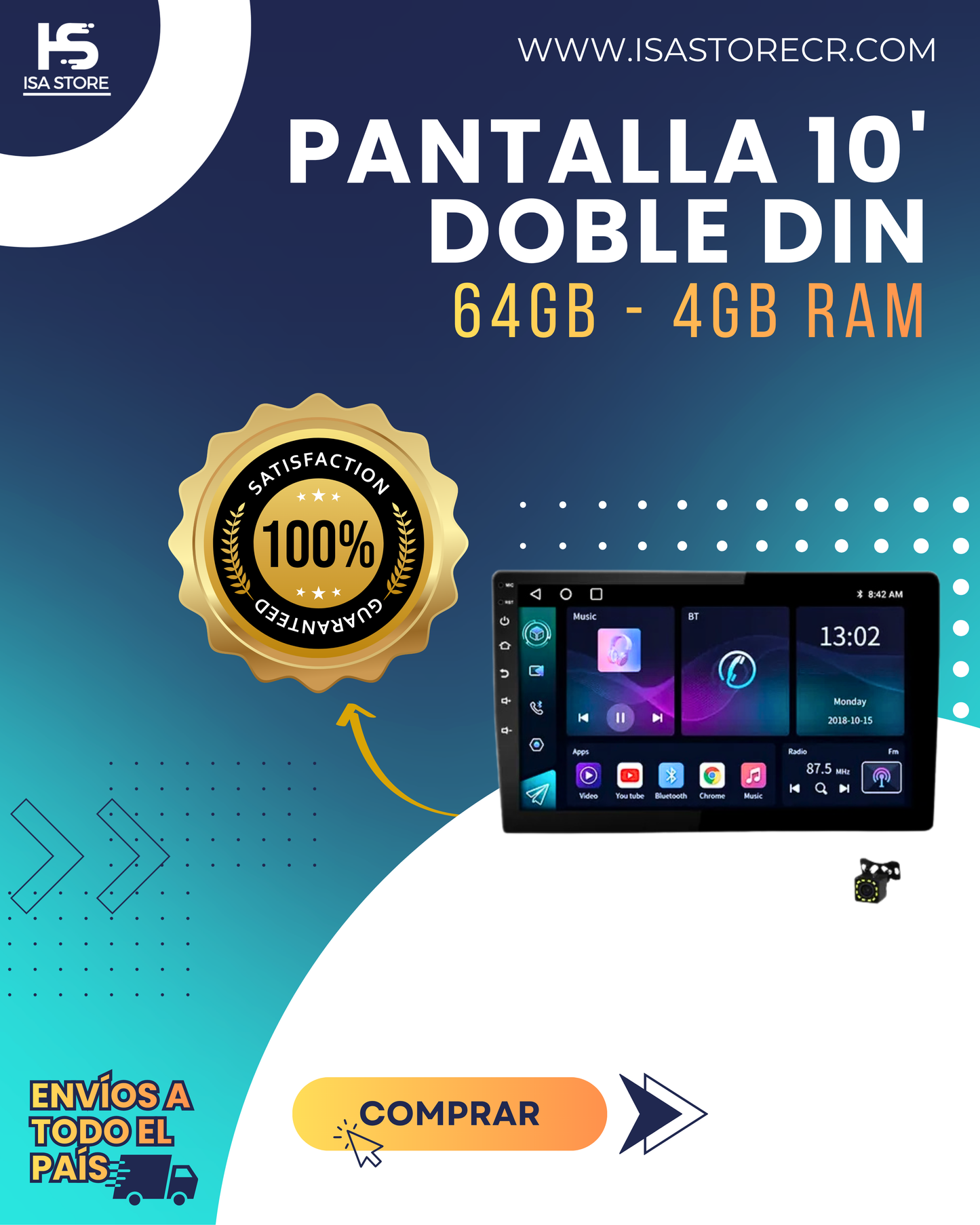 Pantalla Android 10' 4x64GB Car Play