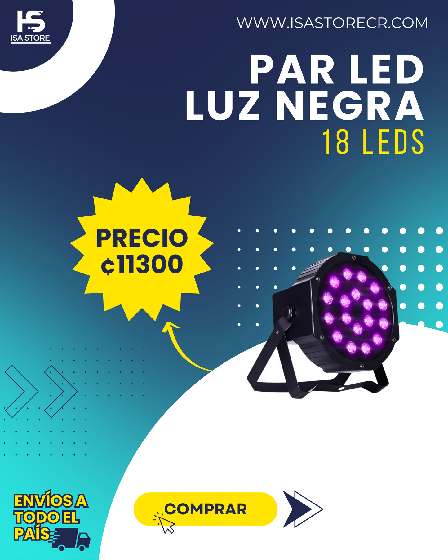 Par Led Luz Negra 18 Leds